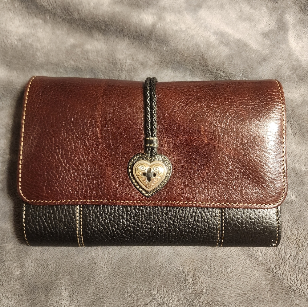 Brighton Two-Tone Brown and Black Leather Heart-Clasp Wristlet